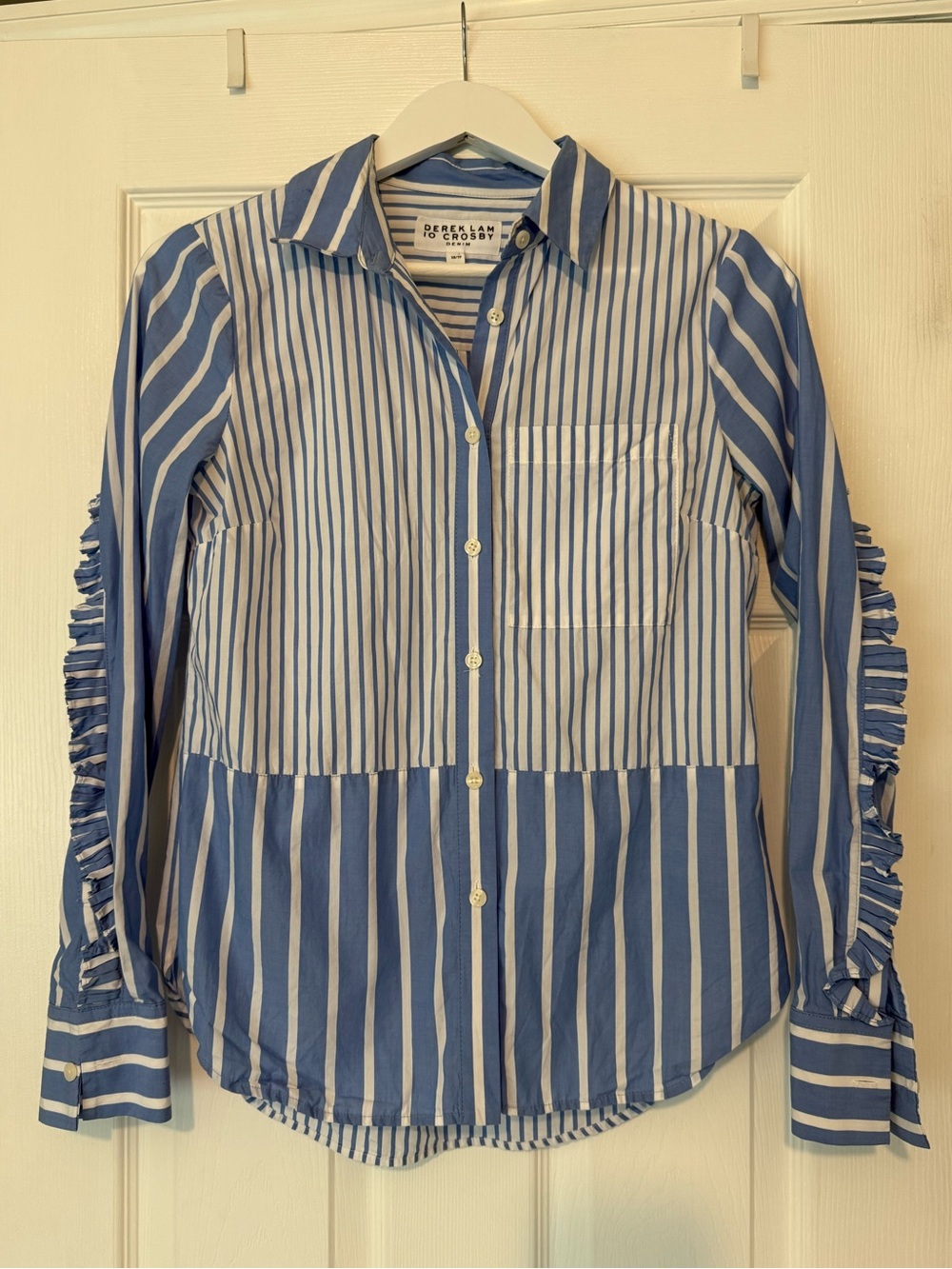 Derek Lam 10 Crosby Blue and White Striped Button-Down
